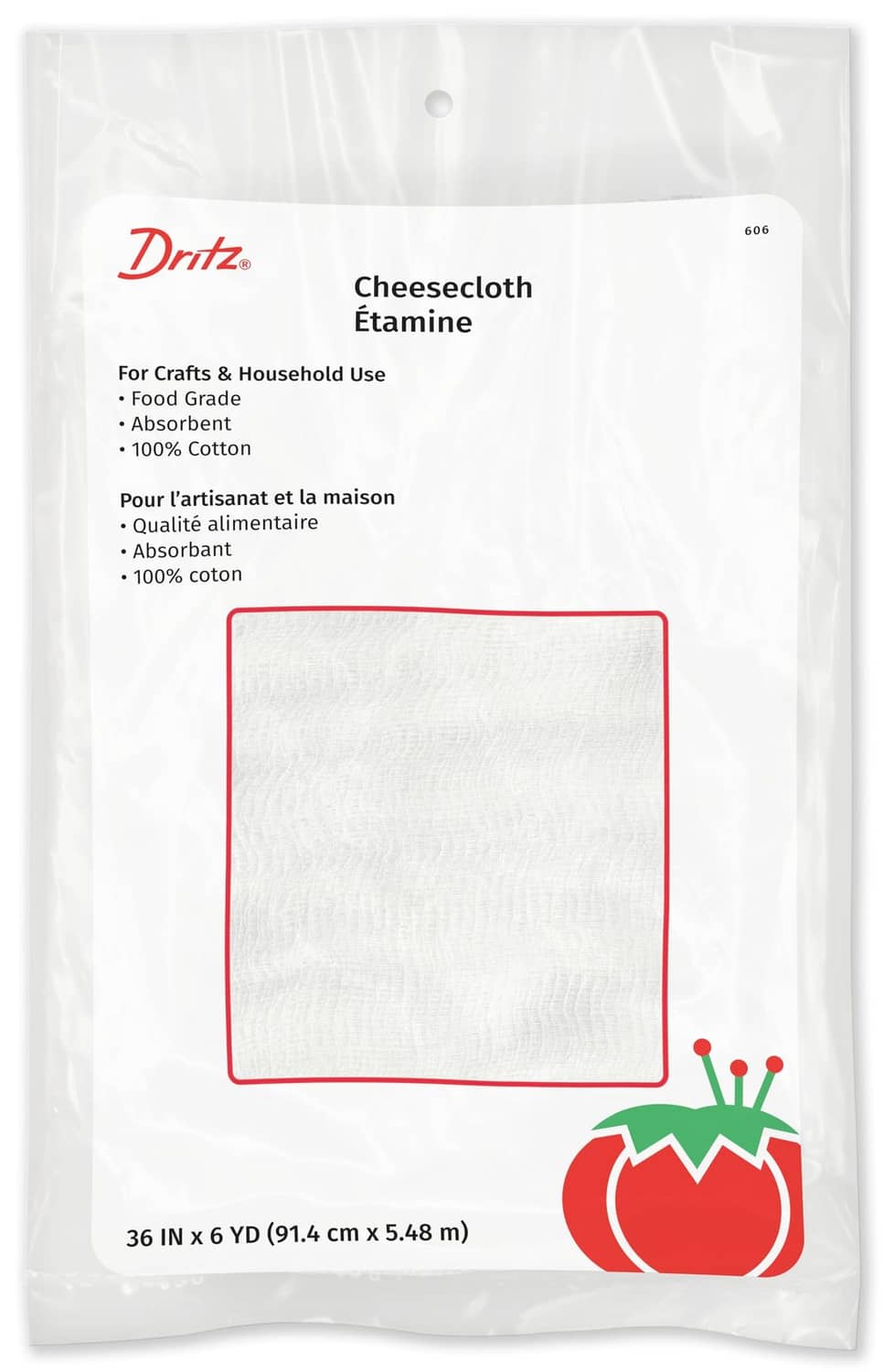 Food-grade cheesecloth roll in white, packaged in labeled bag