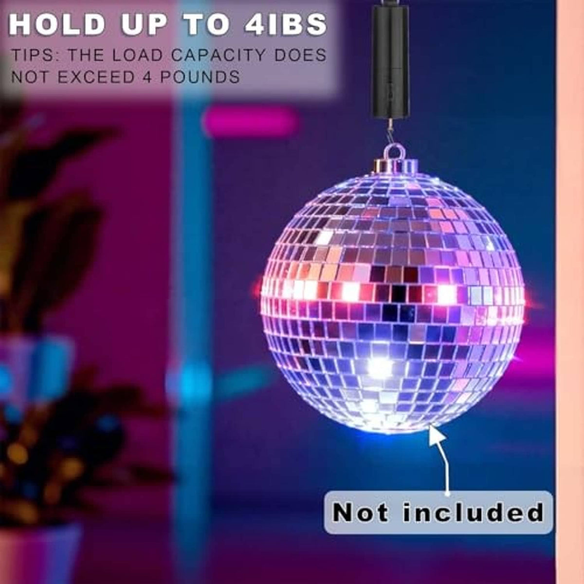 Black hanging disco ball motor holding a silver mirror disco ball