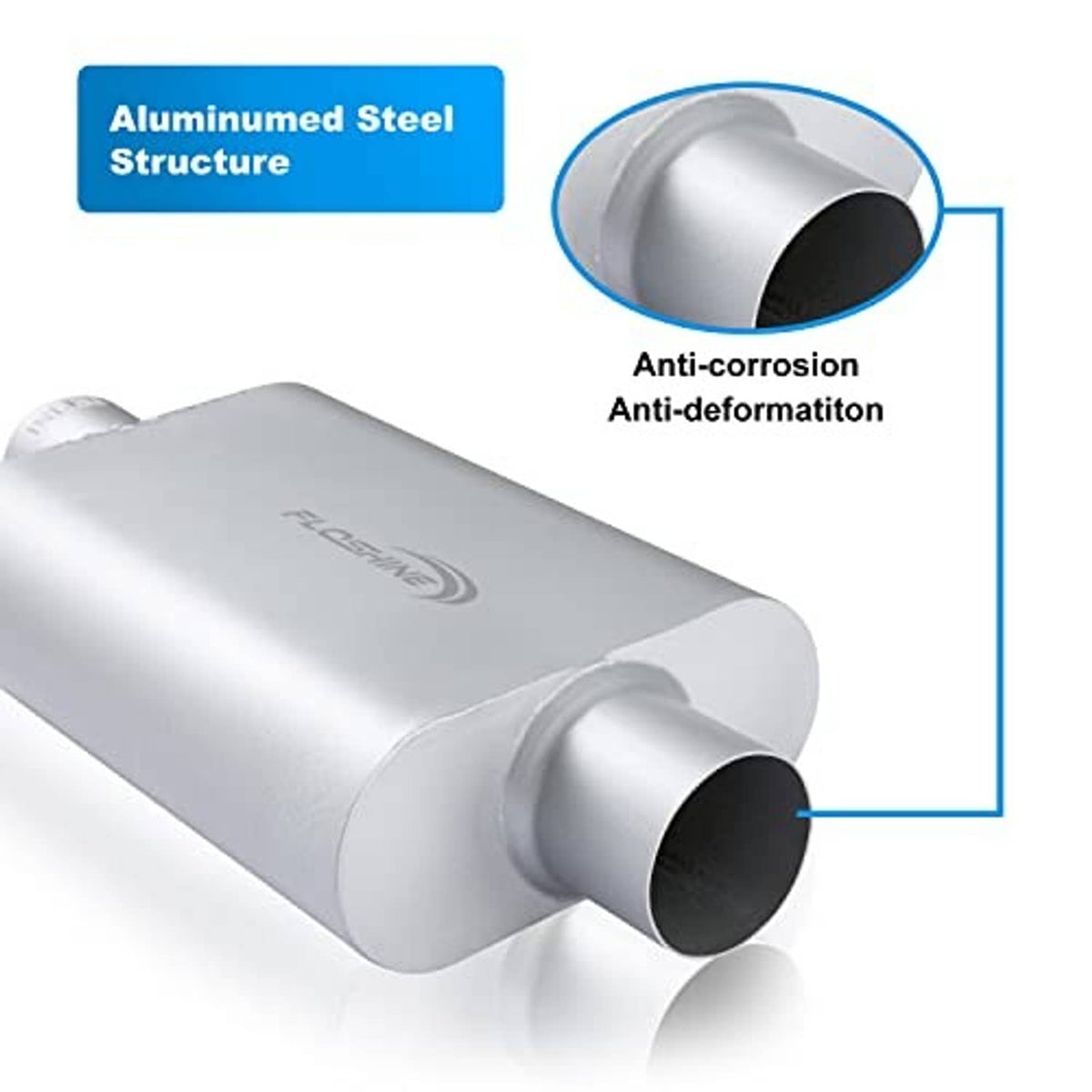 Aluminized steel muffler with anti-corrosion and anti-deformation inlet/outlet structure