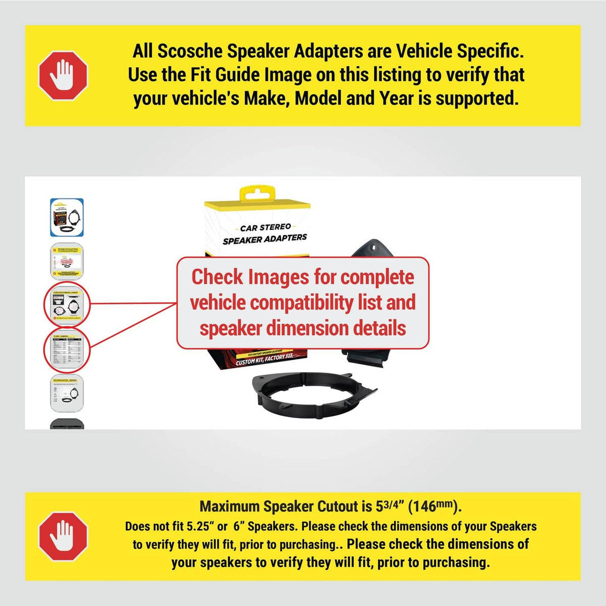 Speaker adapter kit packaging with black mounting ring for car speakers