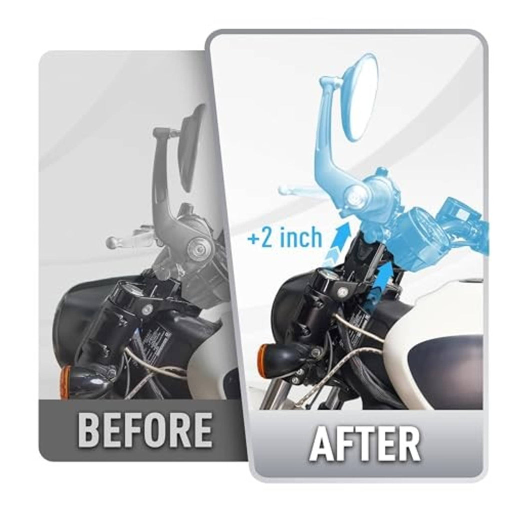 Handlebar risers installed on motorcycle, raising handlebar height