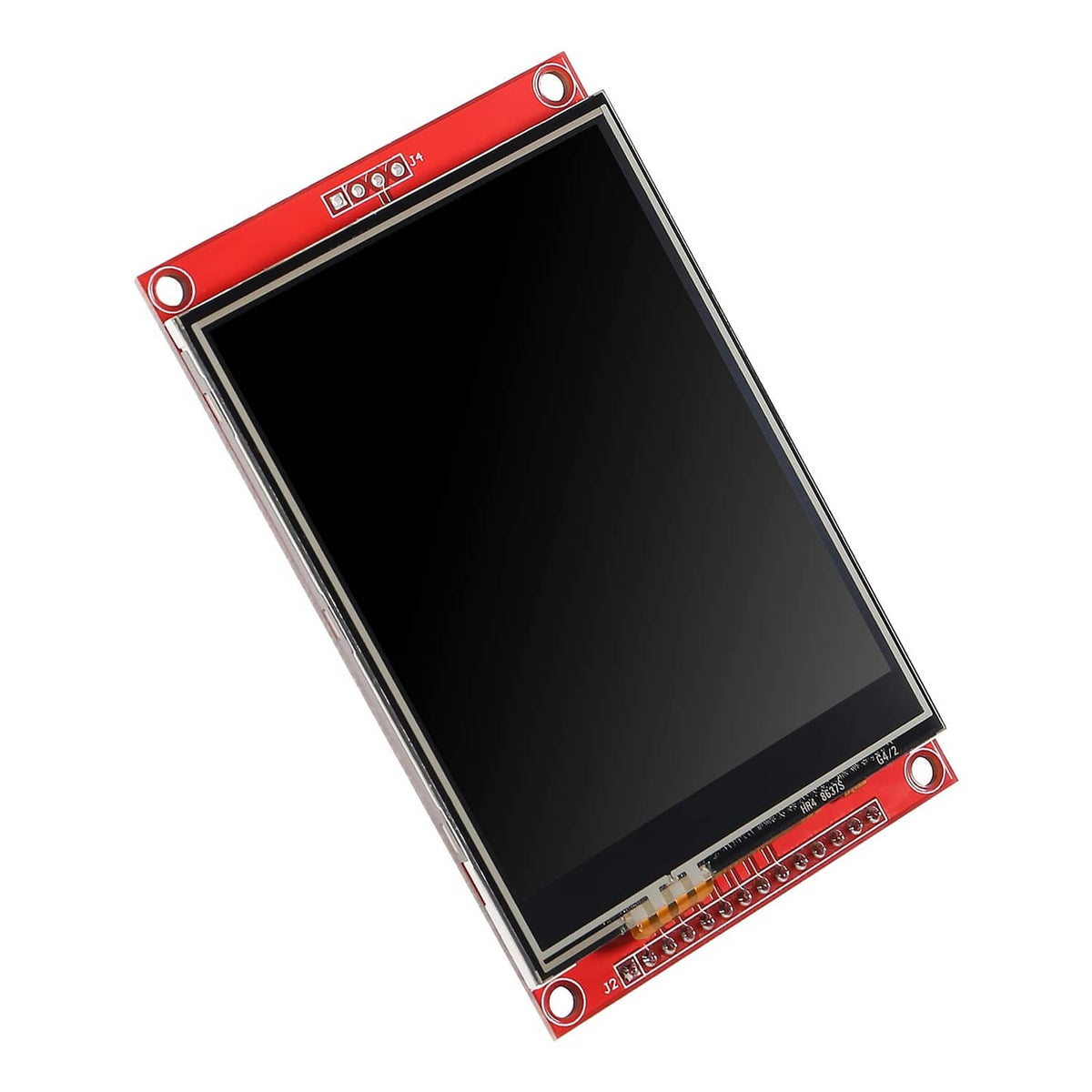 3.2-inch TFT LCD touch display module angled, red PCB and front glass screen