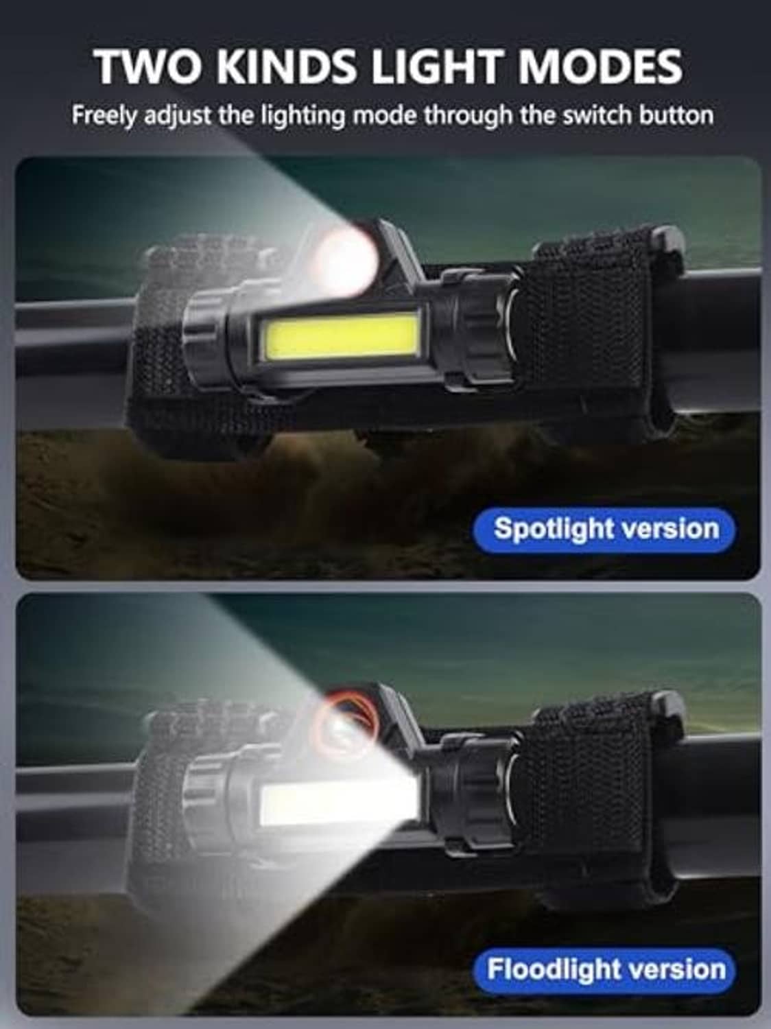 Black UTV roof light with bright LED beam in spotlight and floodlight views.