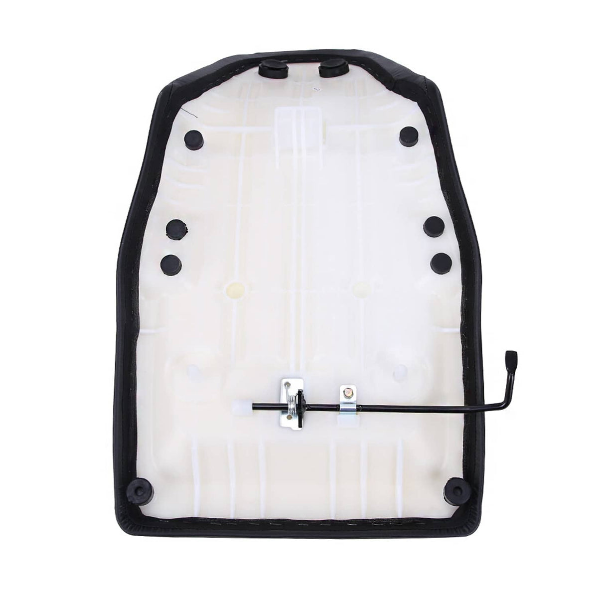 ATV seat base panel in black with metal latch bar and mounting holes