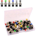 Box of mixed-color mini push button switches with metal terminals