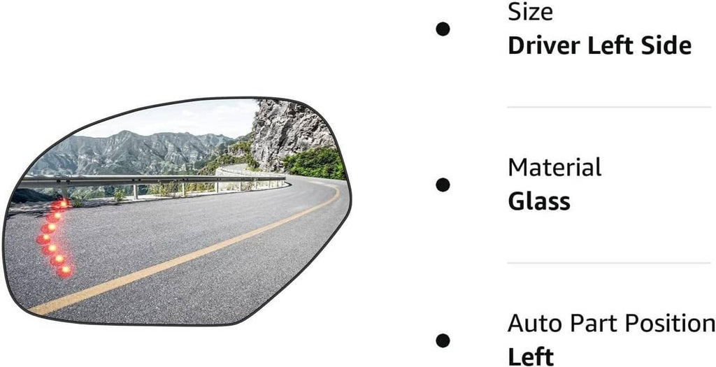 Left-side heated signal mirror glass panel with illuminated red turn arrow