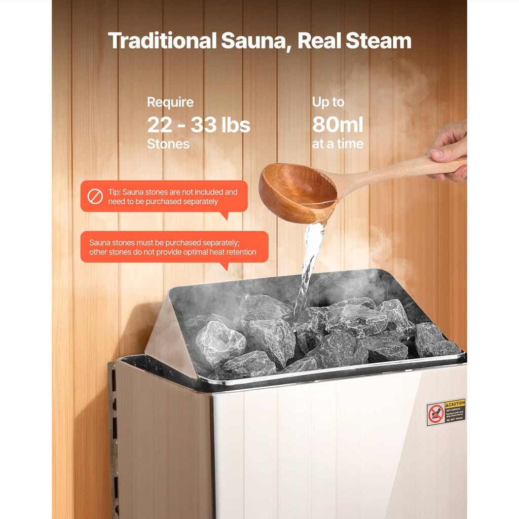Stainless electric sauna heater with top stone compartment and ladle pouring water