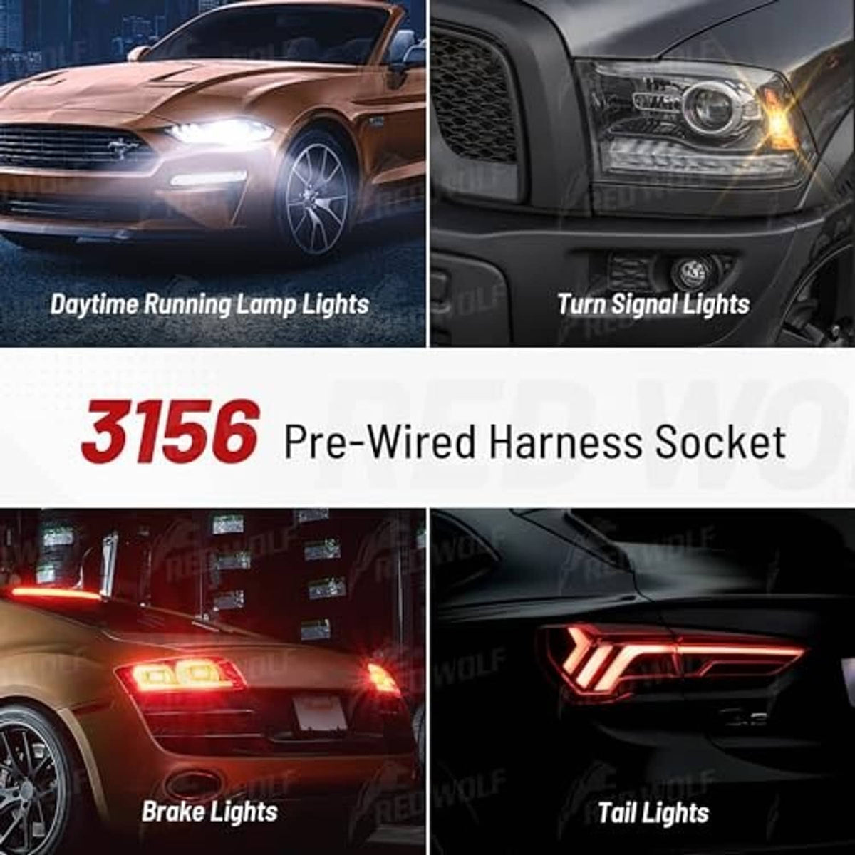 LED socket pigtail harness shown for vehicle running, turn, brake, and tail lights