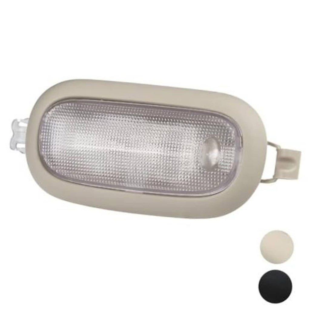 Car interior dome lamp with slate gray housing and clear textured lens