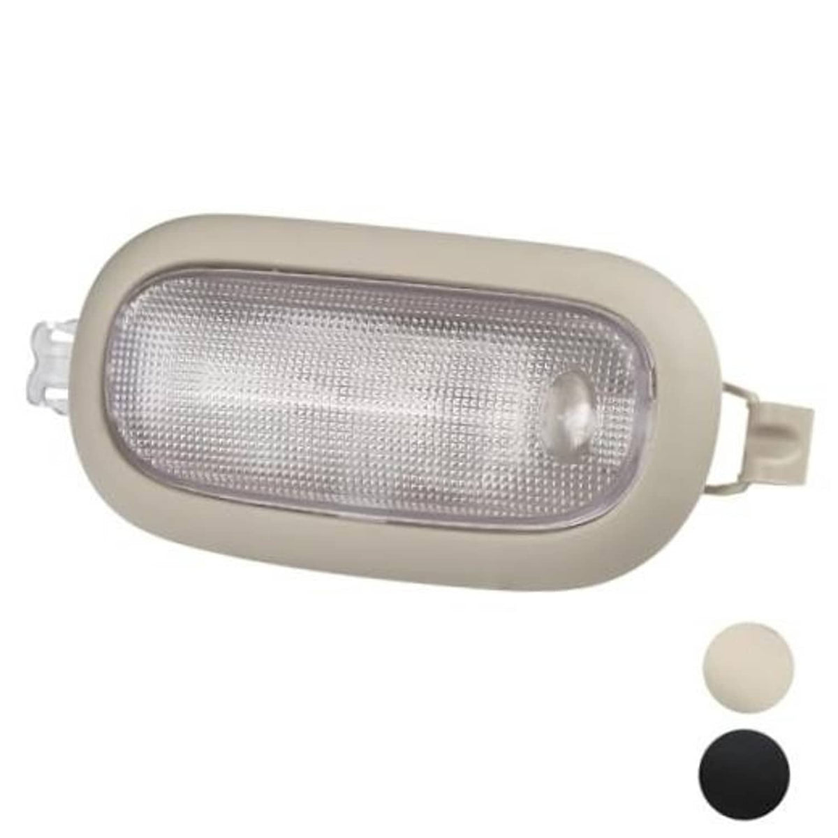 Car interior dome lamp with slate gray housing and clear textured lens