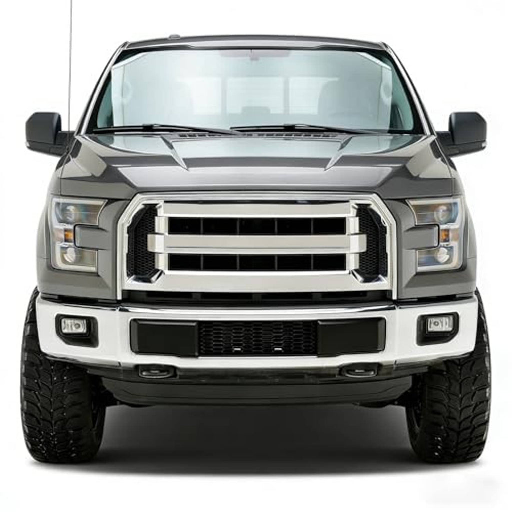 Truck front grille with black bezel and silver mesh center