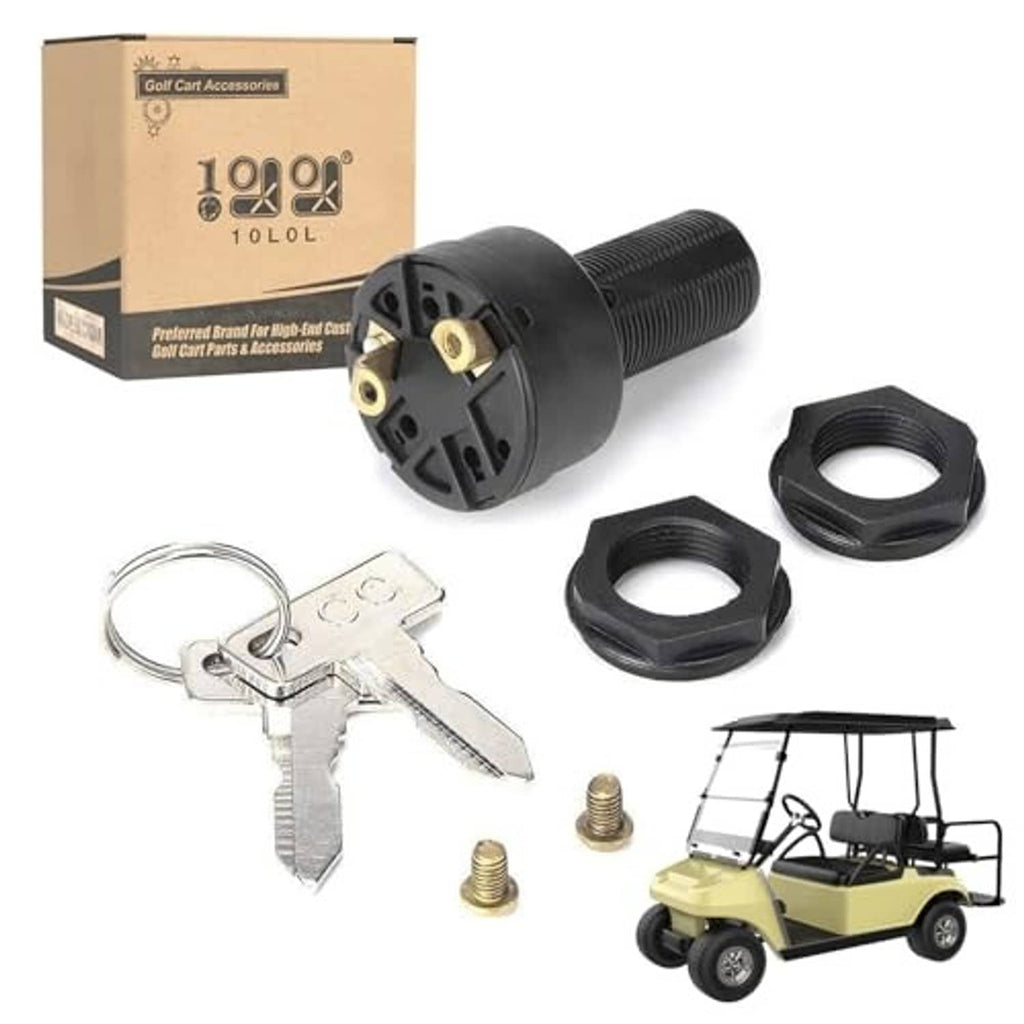 Golf cart ignition key switch kit with keys, nuts, and threaded mounting studs