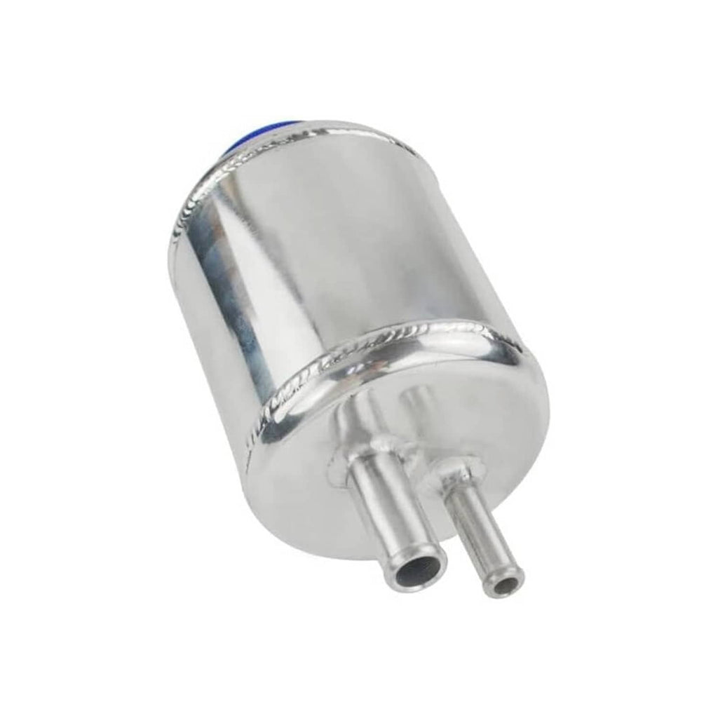 Aluminum power steering fluid reservoir tank with side ports and polished finish