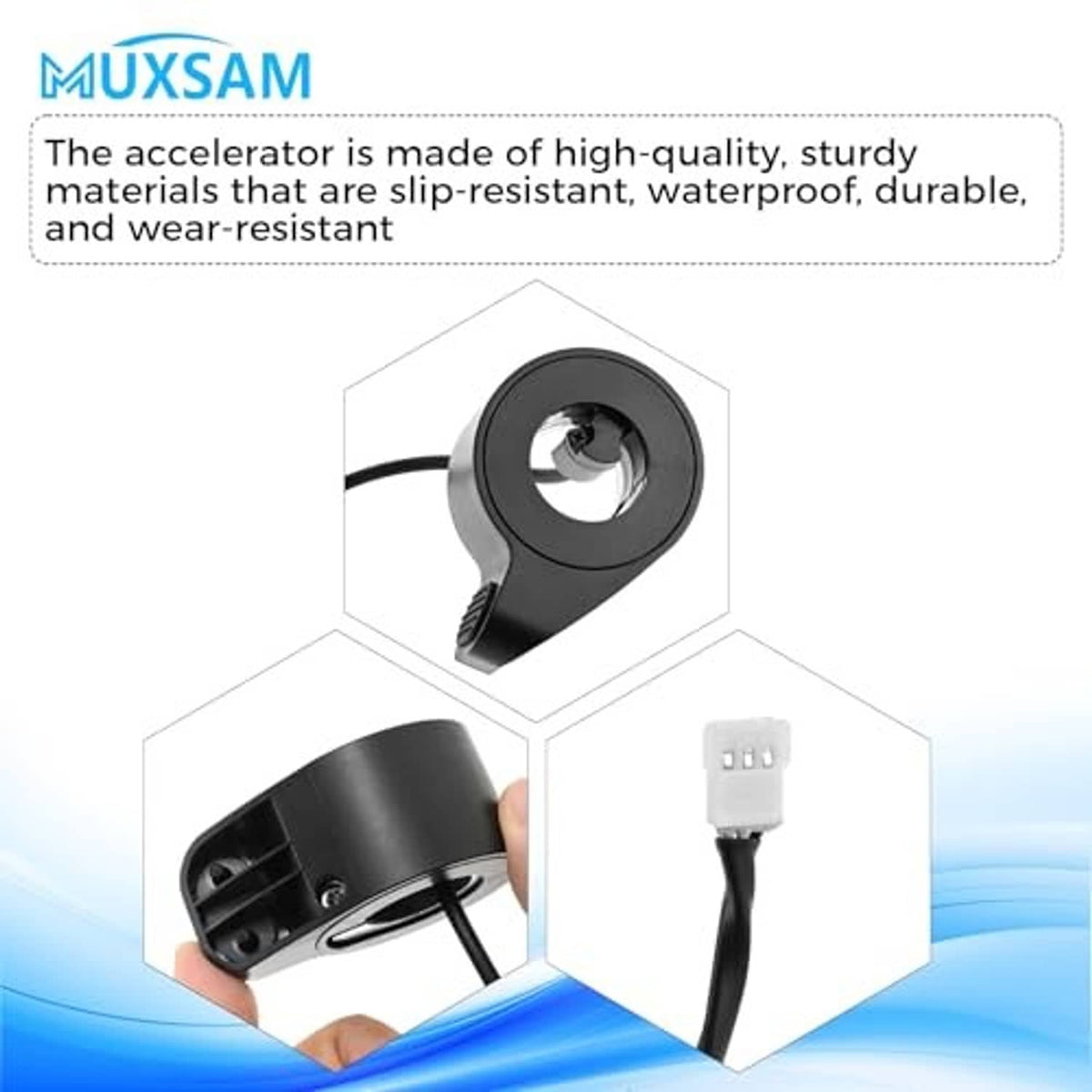 Black scooter throttle accelerator with cable plug and textured thumb control