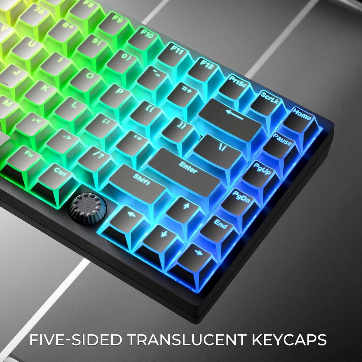 Translucent keycaps with vivid RGB lighting for a shine-through effect