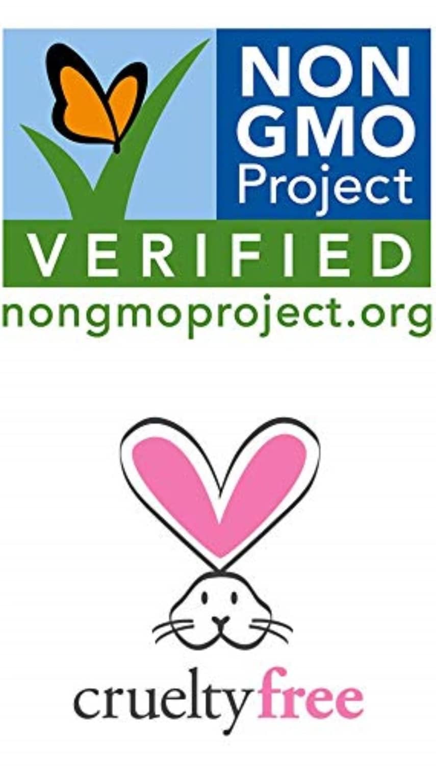 Non-GMO Project verified and cruelty-free icons for Vitamin E oil