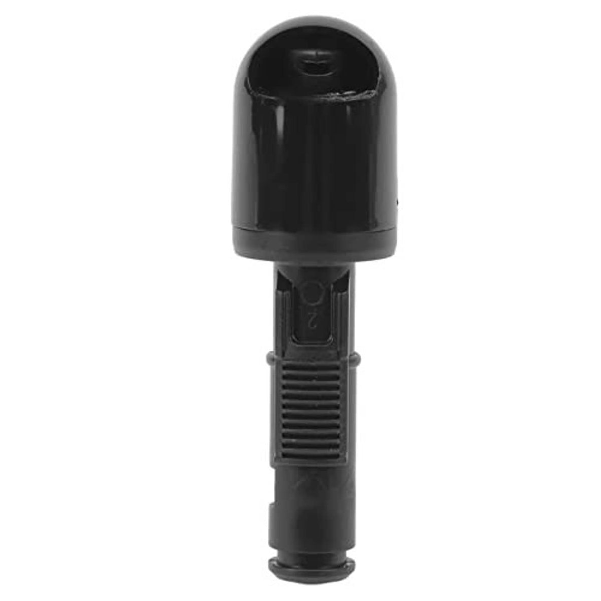 Black headlight washer nozzle cap with ribbed center and outlet stem