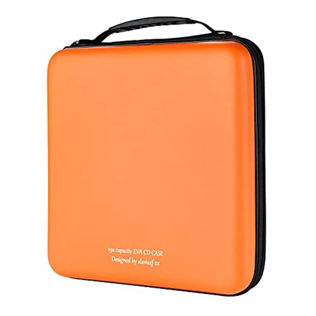 Orange EVA CD disc wallet with black zipper and top carry handle