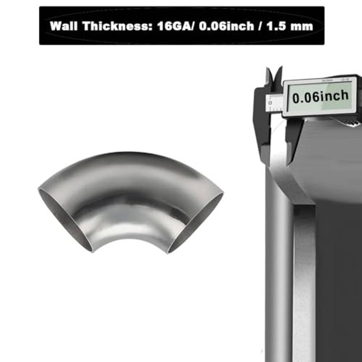 Thick-walled polished stainless steel 90-degree exhaust elbow tube section