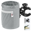 Gray Oxford fabric motorcycle cup holder pouch with mesh side and elastic rim