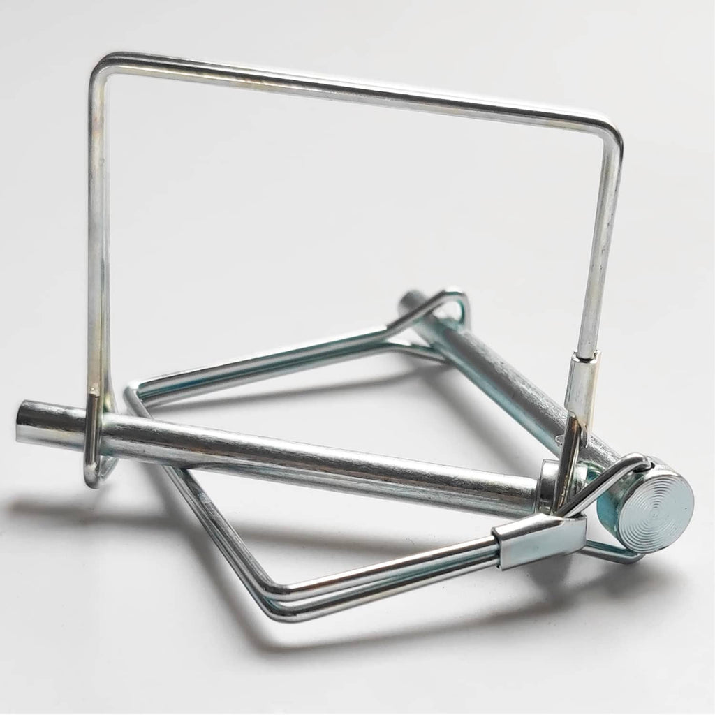Metal wire lock pin with loop clip and coupler safety latch, 1/4 inch shaft