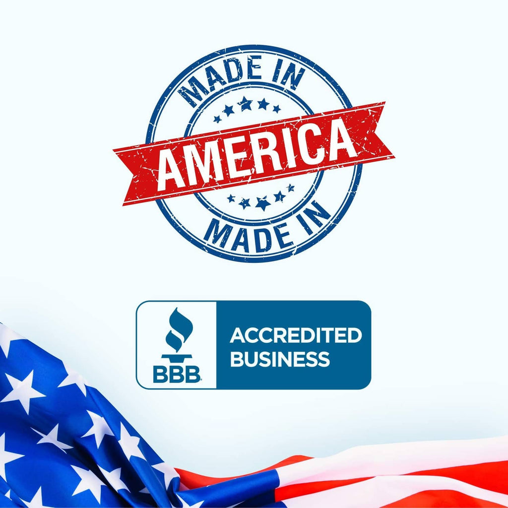 Made in America stamp and BBB Accredited Business badge