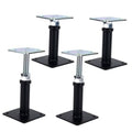 Set of four black steel jack lift supports with square bases and threaded posts