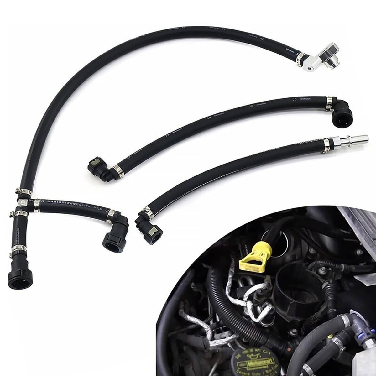 Black hose bypass kit with metal fittings and connector ends for installation
