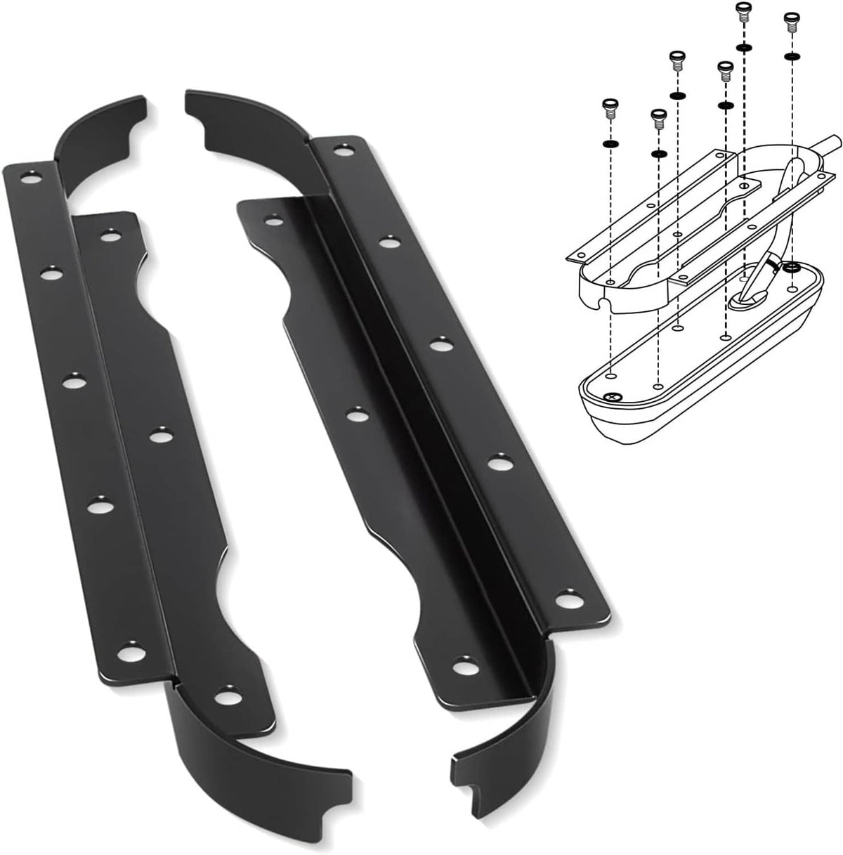 Black flush-mount bracket pair with curved ends and mounting holes