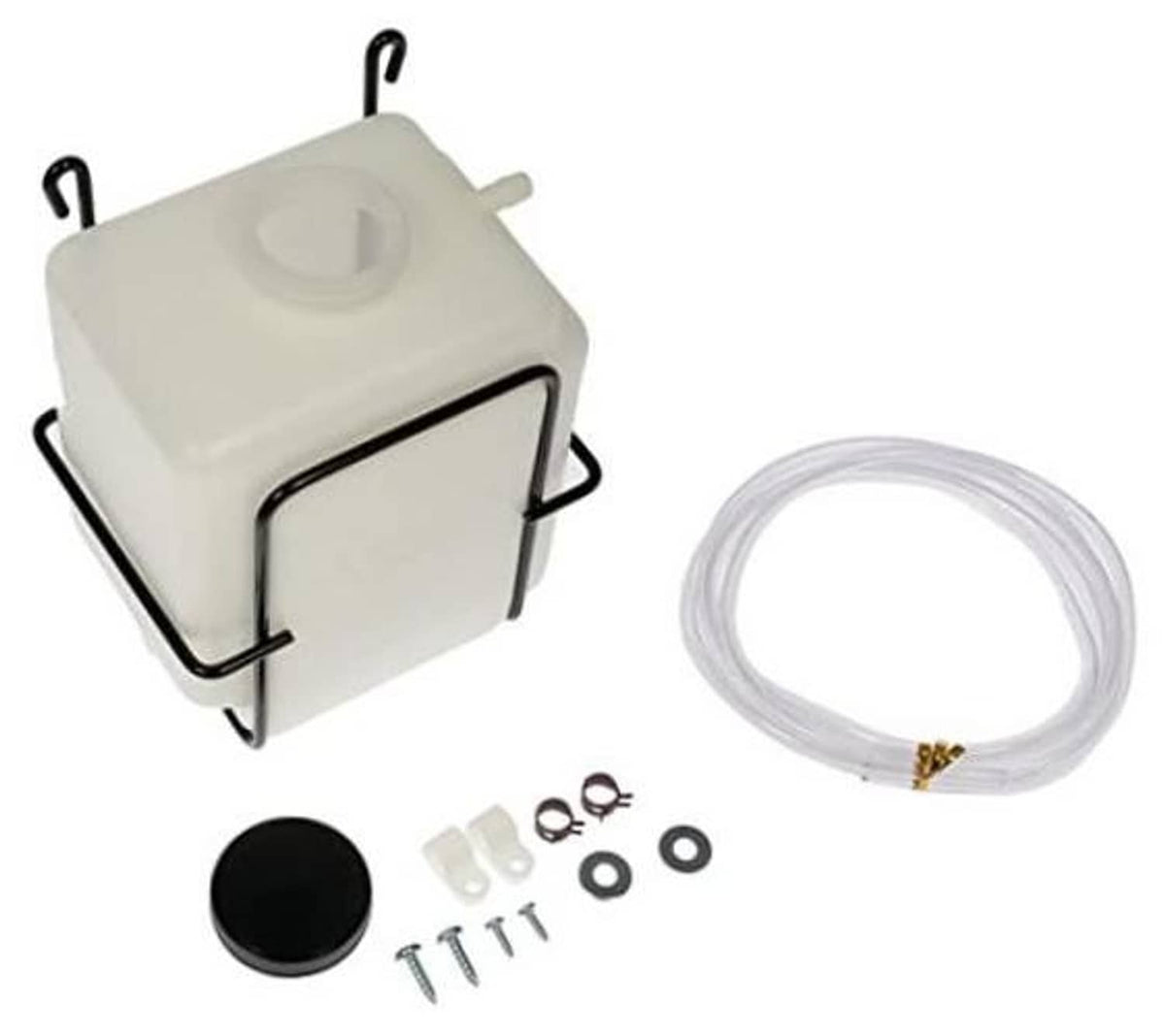 Engine coolant recovery tank kit with mounting bracket, hose, and hardware set