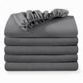 Grey queen fitted sheet stack with elastic ruffled edge