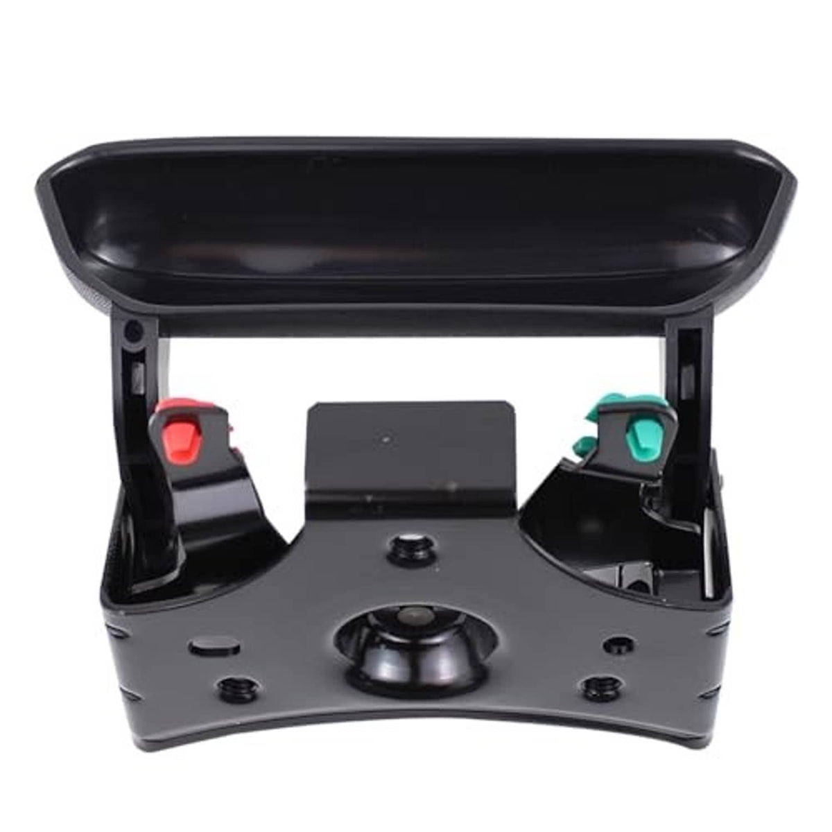 Black camera bezel base with mounting holes, central grommet, and electrical connectors