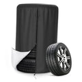 Black heavy-duty tire cover with drawstring opening, designed to fit a spare tire