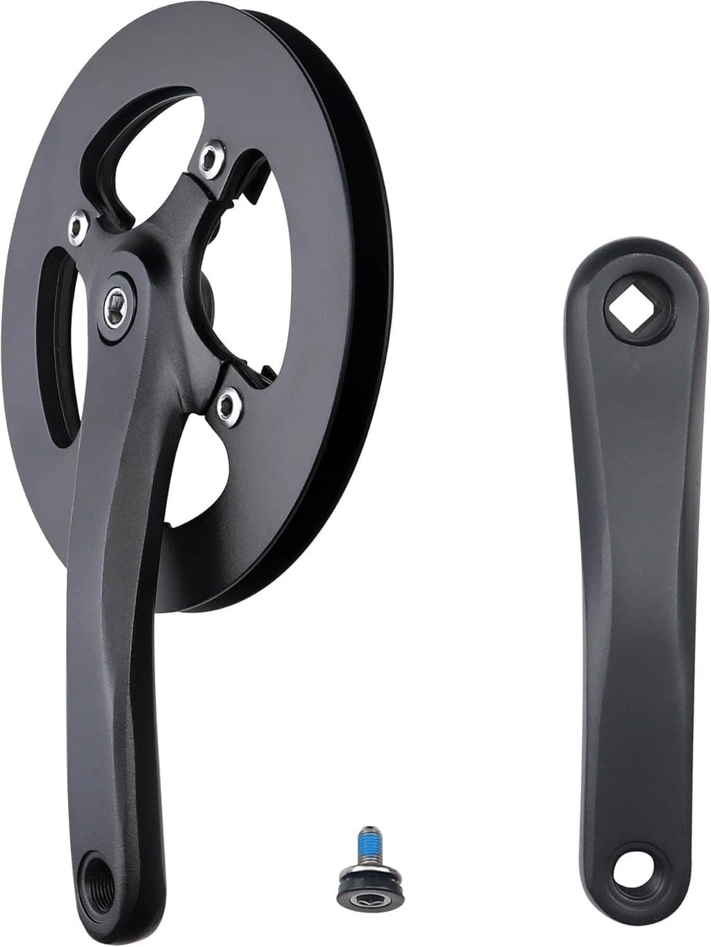 42T e-bike crankset with steel chainring and aluminum double-chain cover arms, dark black