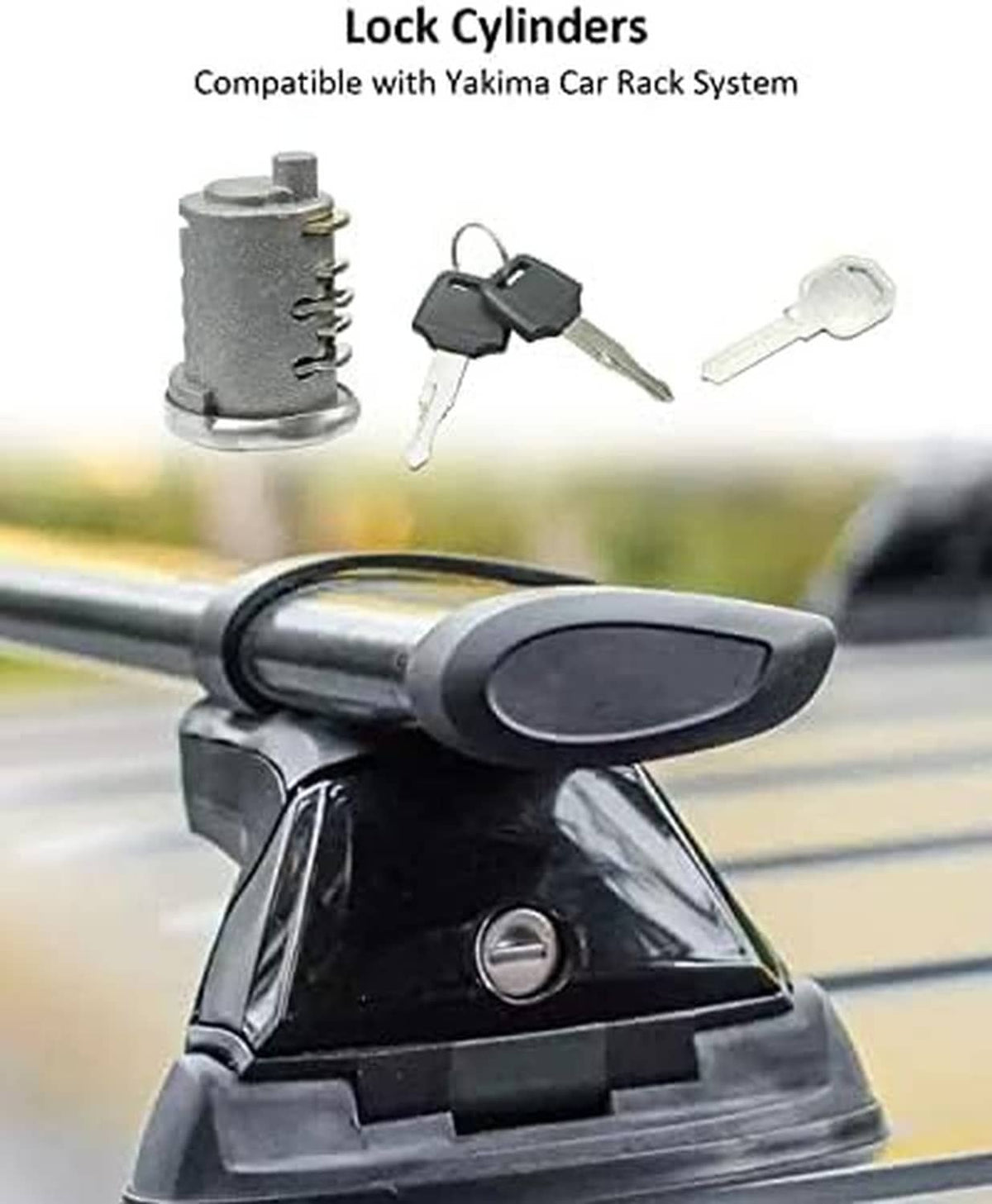 Lock cylinder with two keys shown on a car roof rack