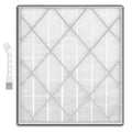 Square HE401 replacement air purifier filter with pleated white material and gray frame.