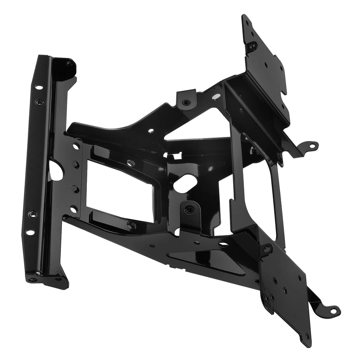 Black steel radio frame bracket mount with tall side supports and central opening