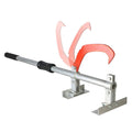 Forestry wood log jack with silver frame, red clamp hooks, and black handle grips
