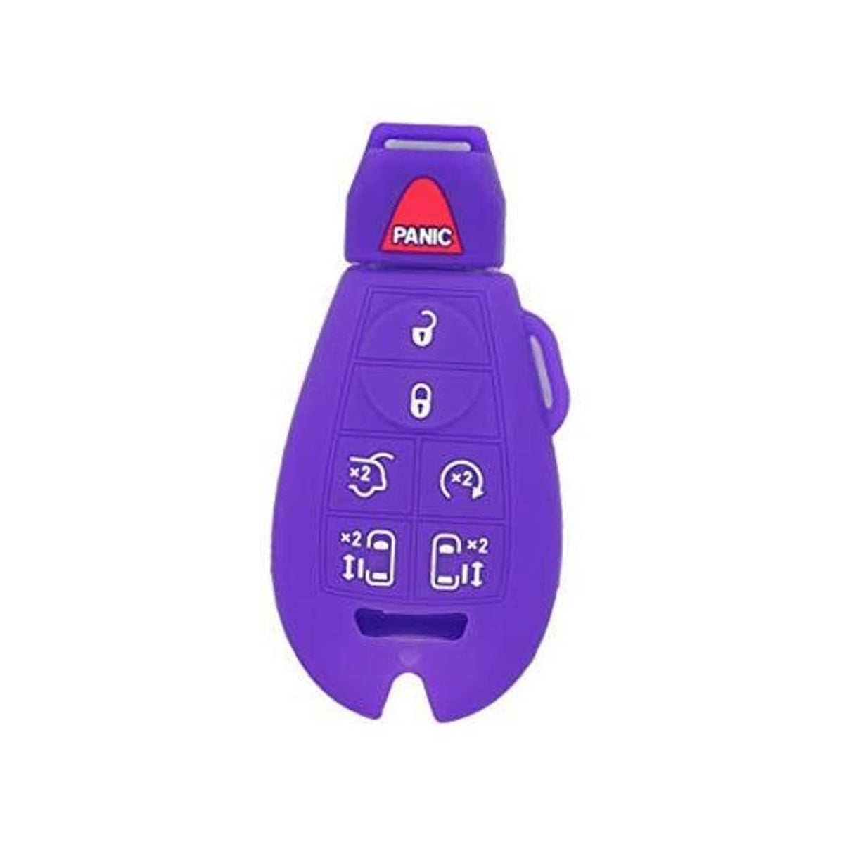 Deep purple silicone key fob cover with icon button panel and protective cutouts