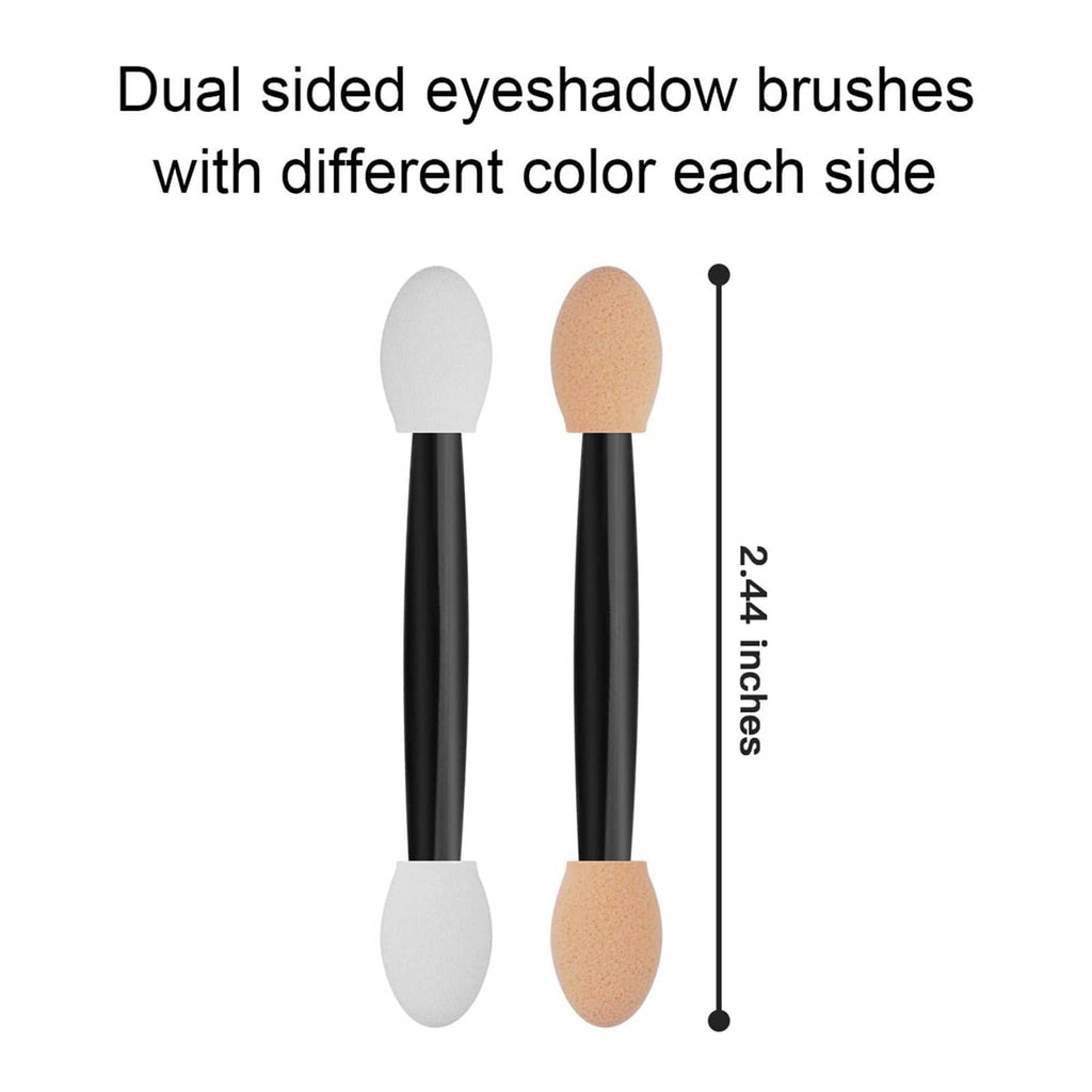 Dual-ended eyeshadow sponge applicator with pale and beige sponge tips on black handle