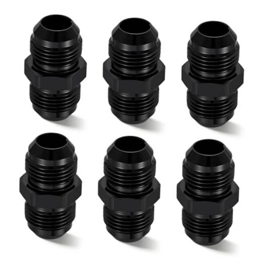 Black AN flare union straight fuel hose adapter, double male threaded coupler
