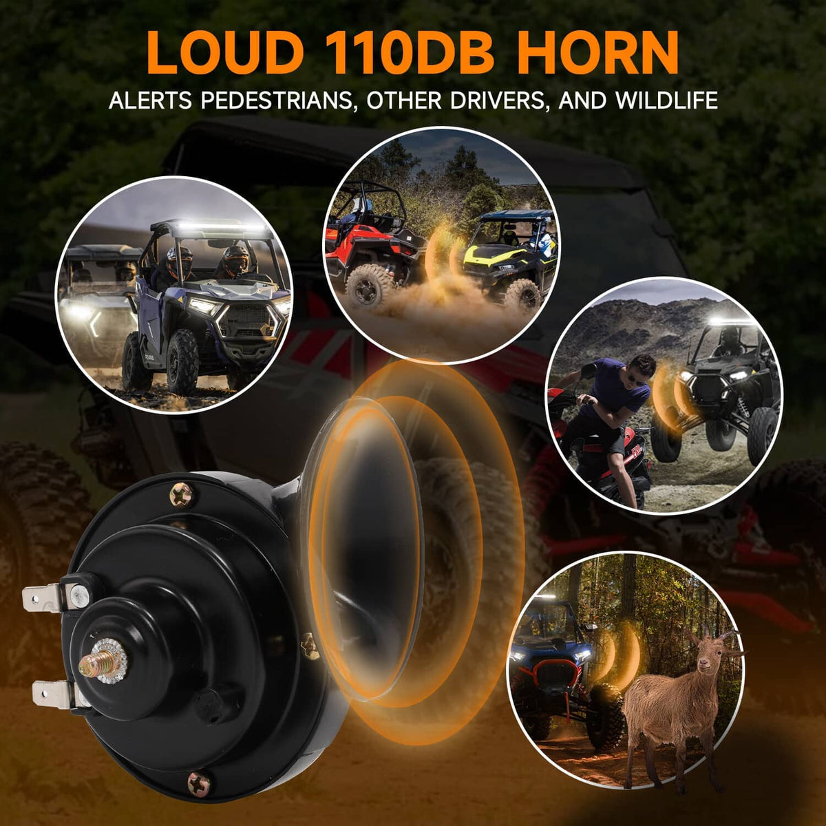 110dB loud horn with amber turn signal light kit, wiring harness, and horn horn assembly