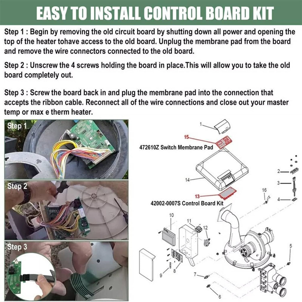 Pentair control board kit diagram with control membrane pad and circuit board