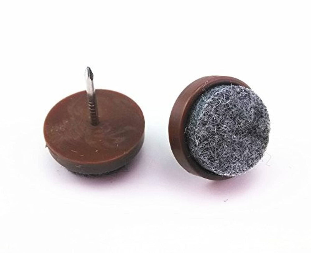Felt nail-on glide pads: brown bases with metal pins and gray felt undersides
