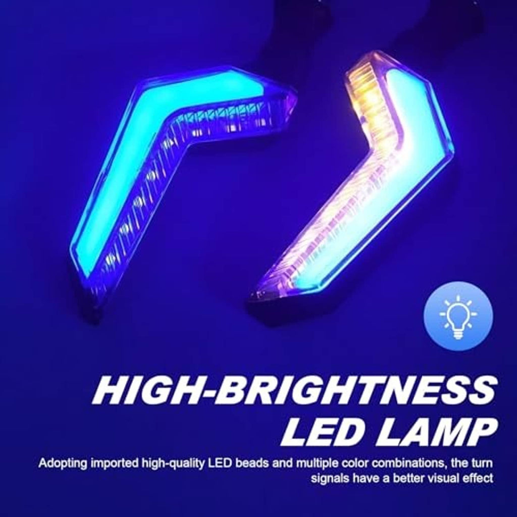 Blue LED turn signal pair with bright light bars and clear textured lens