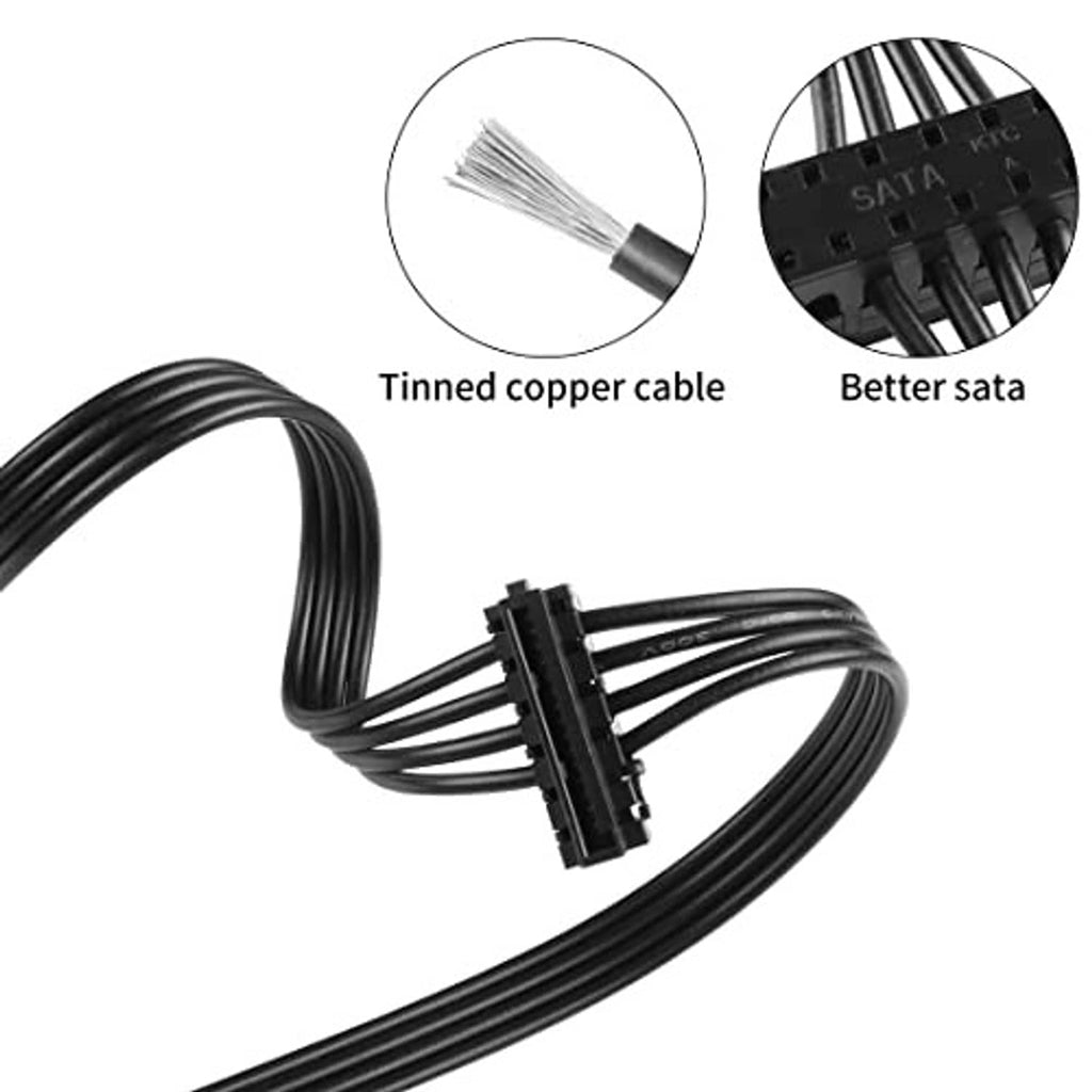 Tinned copper SATA power splitter cable with black right-angle 15-pin connectors