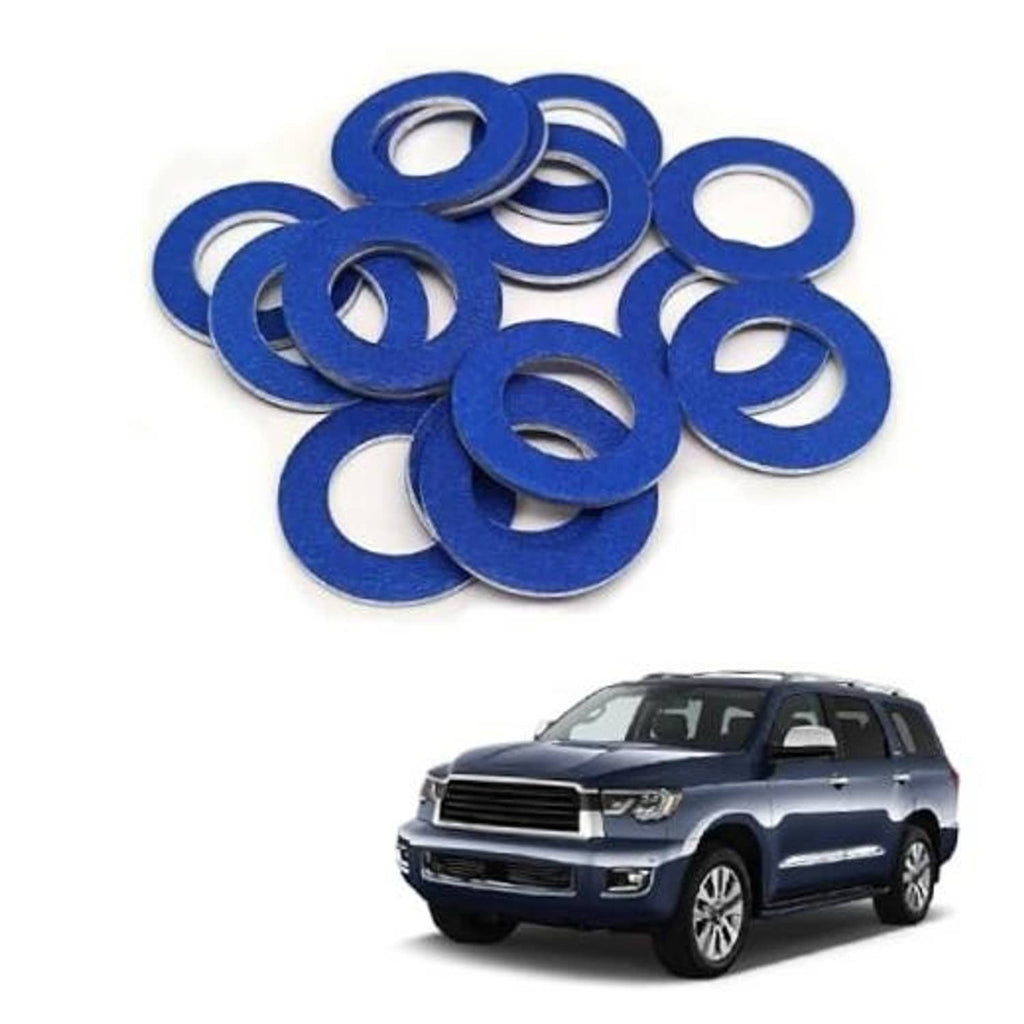 Oil drain plug gasket washers, blue coated rings with center hole, 15-piece set