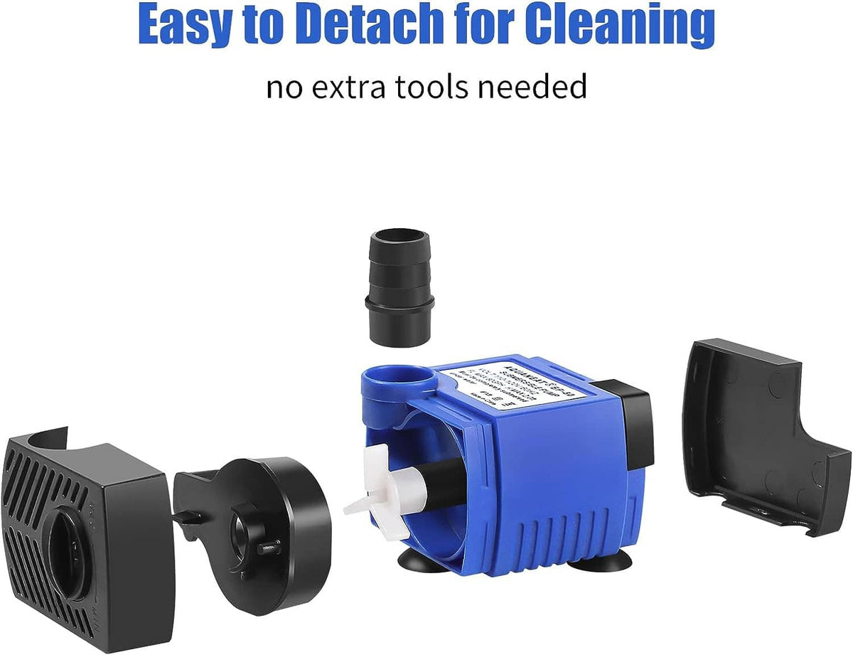 Blue and black submersible water pump with detachable cover for easy cleaning