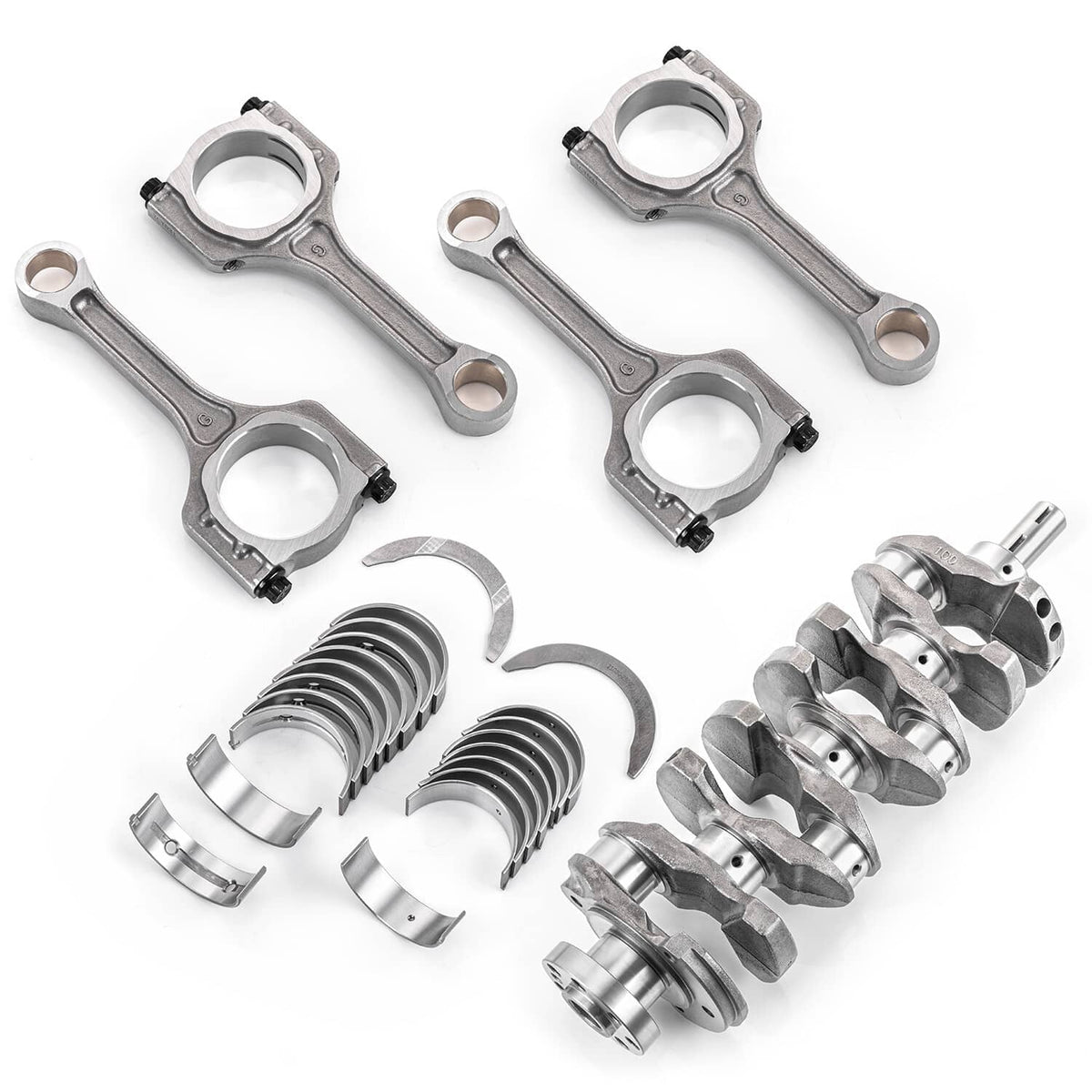 Crankshaft connecting rod bearing kit parts: rod shells, caps, bearing inserts