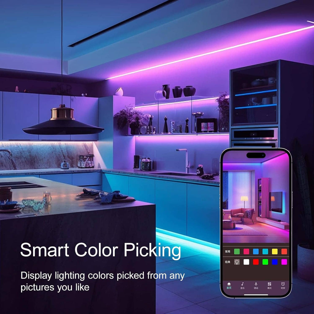 Smart RGB LED strip light glow under shelves with smartphone color controller
